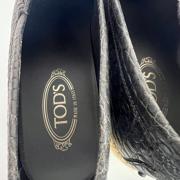 Tod’s Black Croc Embossed Leather Espadrilles Loafers Men’s Size 10 Made Italy - Picture 5 of 15